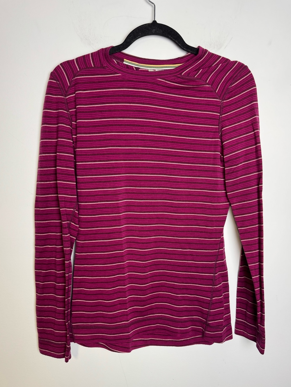 Smartwool 100% merino Striped Long-Sleeve Crewneck Top in Magenta
